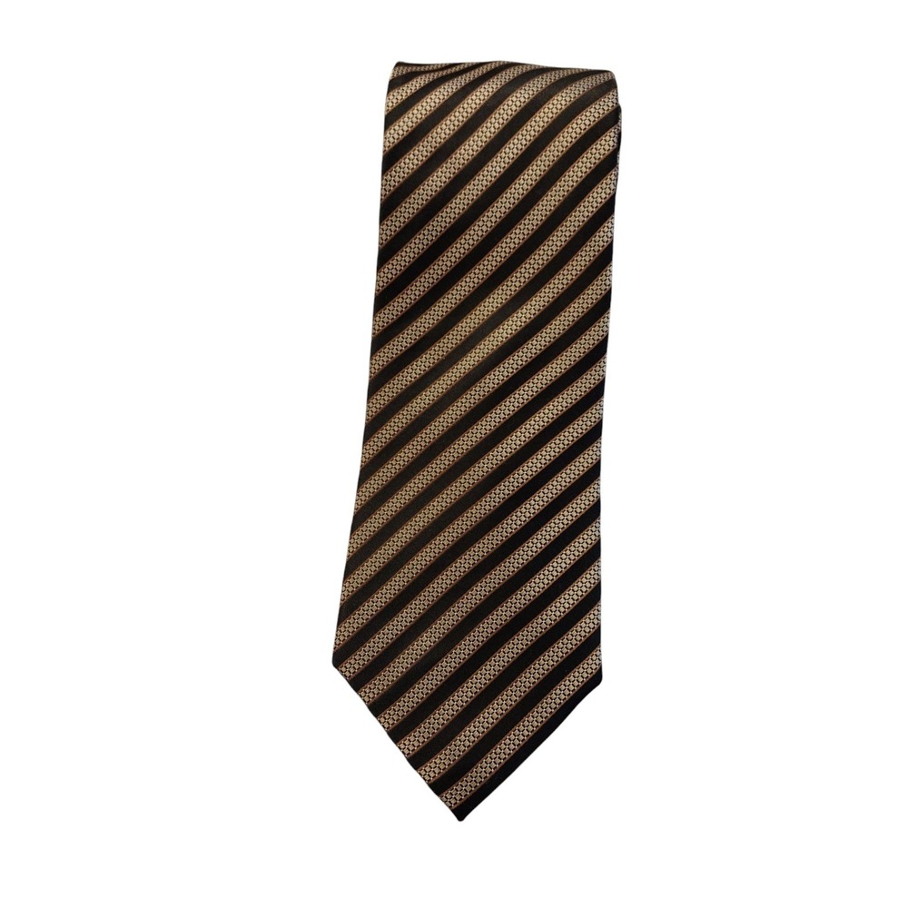 NWT Sean John Silk Tie Black Brown Tan Stripes